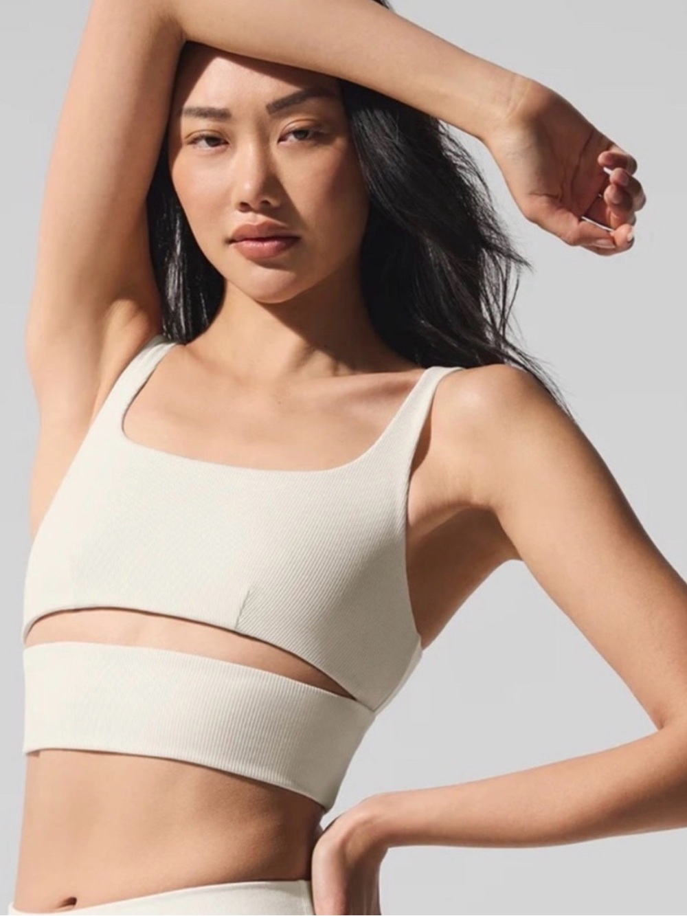 Alo Yoga Slit Bra Ribbed Cutout Bralette - Cream - Medium